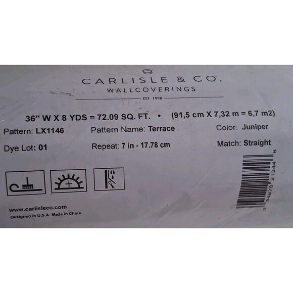 Carlisle & Co Wallcovering Terrace LX1146 Juniper. 8yd Roll - Picture 4 of 12